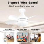 Elfeland 18 Inch E27 Screw Head Fan Light Remote Control Three Color Dimming Detachable Fan Leaf Household Silent Small Fan Light