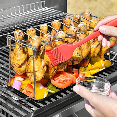 IPRee Outdoor Picnic Grill Set 14-Slot Chicken Leg Wing Rack - Stainless Steel Roaster Stand |for Smoker & Grill Collapsible Kitchen Accessories