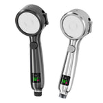 Shower Head High Pressure Digital Display Four Modes Handheld Bathroom Shower Accessory Water Saving Pressurized Adjustable Spray LED Temperature Display