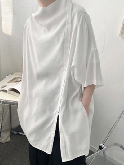 INCERUN Mens Shirt Design Half Sleeve Top Fashion Side Cut-off Button Shirts Casual Summer Loose Men Shirts S-5XL