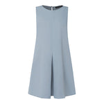 LinkMejor Women Crew Neck Sundress Knee Dresses Oversized Sleeveless Casual Solid Loose Midi Dresses