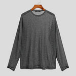 INCERUN Men Mesh Thin Long Sleeve T-shirts Comfortable Loose Fit Sun Protection Crew Neck Top Large Size S-5XL for Spring Fall