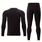 LinkMejor 2 Pcs Men's Warm Compression Base Layer, Thermal Underwear Set, Long Johns Set, Moisture Wicking & Breathable Basic Black Thermal Long Sleeve & Leggings Men Underwear Set For Outerdoor Skiing Running