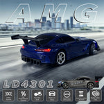 LinkMejor 4301 RTR 1/43 2.4G 4WD AMG GTR Drift RC Car Built In Gyro Alloy Body Shell LED Light On-Road Full Proportional Desktop Remote Control Racing Vehicles Models Toys