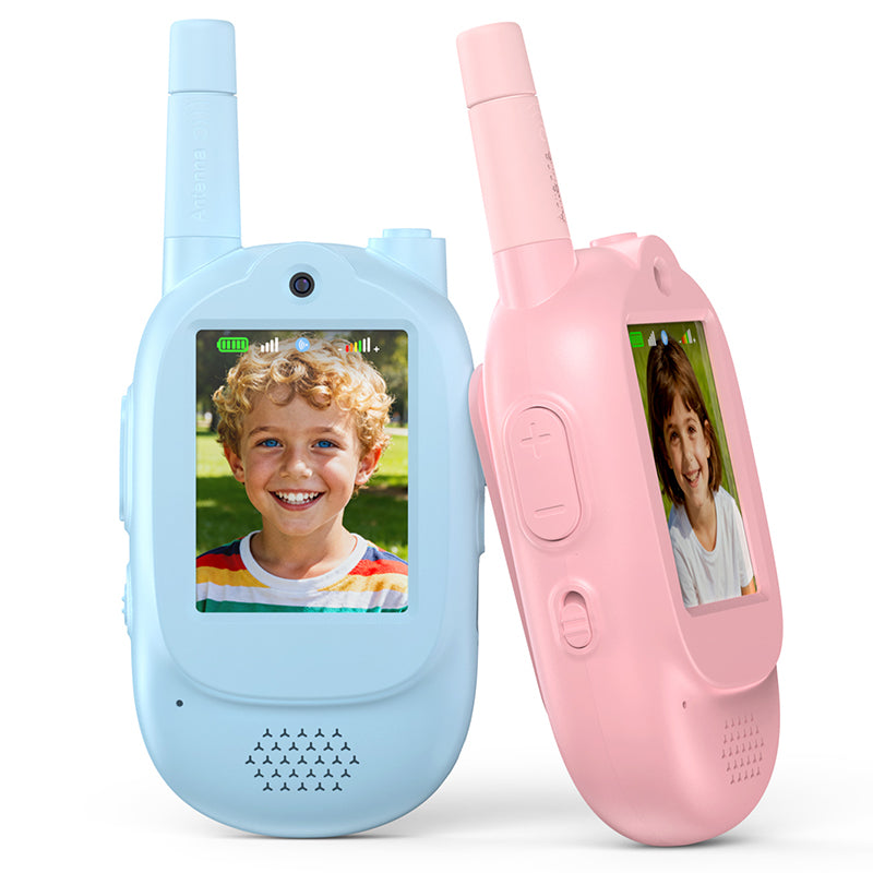 LM02 1 Pair Children Video Walkie Talkie 500m Range 120° Wide Angle Lens 1000mAh Type-C Charging Voice Changer Volume Adjustable Walkie Talkie Video Call