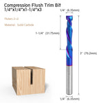 LinkMejor 6.35mm 1/4" Shank Solid Carbide Bit Up Cut Flush Trim Bit Down Cutter Compression Flush Trim Bit Router Bit Nano Blue Coated
