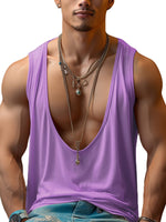 LinkMejor Mens Fashion Solid Color U-shape Tank Top