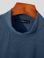 LinkMejor Mens Casual Stand Collar Top Solid Color Short Sleeve T-Shirt