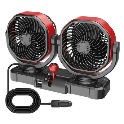 LinkMejor F6604 Dual-head Car Fan Two-speed 3-blade Turbine 12V 24V Brushless Motor 150° Left-right Oscillation