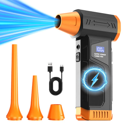 Brushless Cordless 110,000RPM Turbo Fan Air Blower 120W Max 8000mAh 6-8.4V LED Light Digital Display Portable Car Cleaning Outdoor BBQ Use Multi-Nozzle
