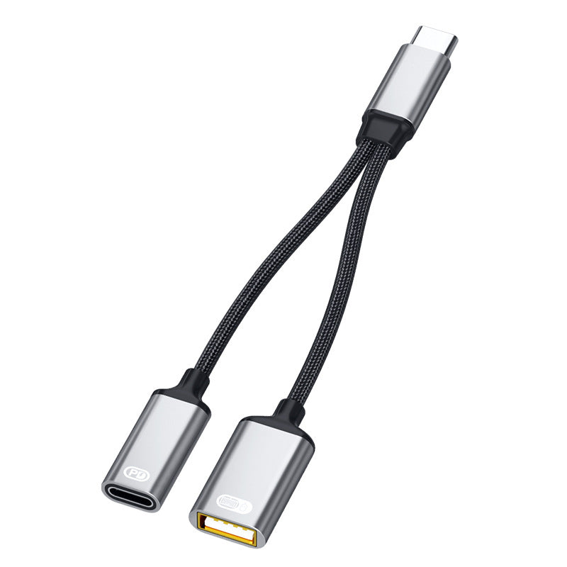 2 in 1 Type-C Cable Splitter USB-C to USB2.0 PD3.0 Adapter OTG Convertor for Laptop Computer Phone