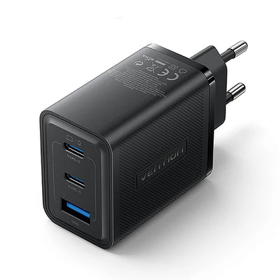 [GaN Tech] Vention FER 65W 3-Port USB PD Charger USB-A+2USB-C PD3.0 QC3.0 PPS SCP FCP AFC Apple2.4A Fast Charging Wall Charger Adapter EU Plug for iPhone 16 15 Pro 14 13 12 Pro Max for Huawei Mate XT for Xiaomi 15pro