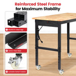LinkMejor Adjustable Workbench 48-Inch Work Bench with Power Outlet Wheels and Pegboard 2000 lbs Load Heavy Duty Oak Wood Top Work Table for Garage Workshop Office and Home