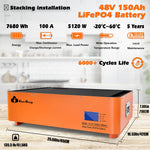 [US Direct] Cloudenergy 48V 150Ah 7.68Kwh Stackable LiFePO4 Battery with 6kw Inverter 60A MTTP 10 Year Lifetime Perfect for Monitor RV, Solar, Energy Storage, Overland, Off-Grid (7.68Kwh Battery+Inverter) CL48-S1