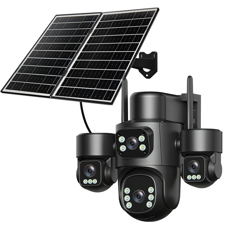 8MP 5X Zoom AOV Solar Security Camera Multi-view Wireless Outdoor Cam 4G HD 360° View Color Night Vision AI Human Detection Red Blue Alarm IP66 Waterproof for Home Safety