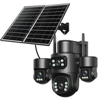 8MP 5X Zoom AOV Solar Security Camera Multi-view Wireless Outdoor Cam 4G HD 360° View Color Night Vision AI Human Detection Red Blue Alarm IP66 Waterproof for Home Safety