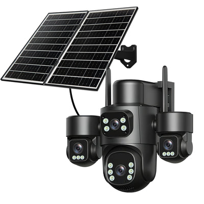 8MP 5X Zoom AOV Solar Security Camera Multi-view Wireless Outdoor Cam 4G HD 360° View Color Night Vision AI Human Detection Red Blue Alarm IP66 Waterproof for Home Safety