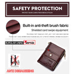 LinkMejor Cow Leather Men Wallet Short with Chain Multi Card Slot Double Zipper Business Retro Coin Purse Holder Credit Card Organizer Stylish Male Money Clutch Bags