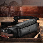 LinkMejor Men's Genuine Leather Fanny Bag Adjustable Strap Waist Bag Retro Crossbody Chest Bag