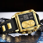 LinkMejor Fashion Men's Square Dual Display Watch Business Casual Sports Wristwatch Luminous Waterproof Date Week Male Watch