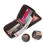 LinkMejor Genuine Leather Zippered Men's Wallet Cowhide RFID-blocking Multi Card Slots Coin Money Purse