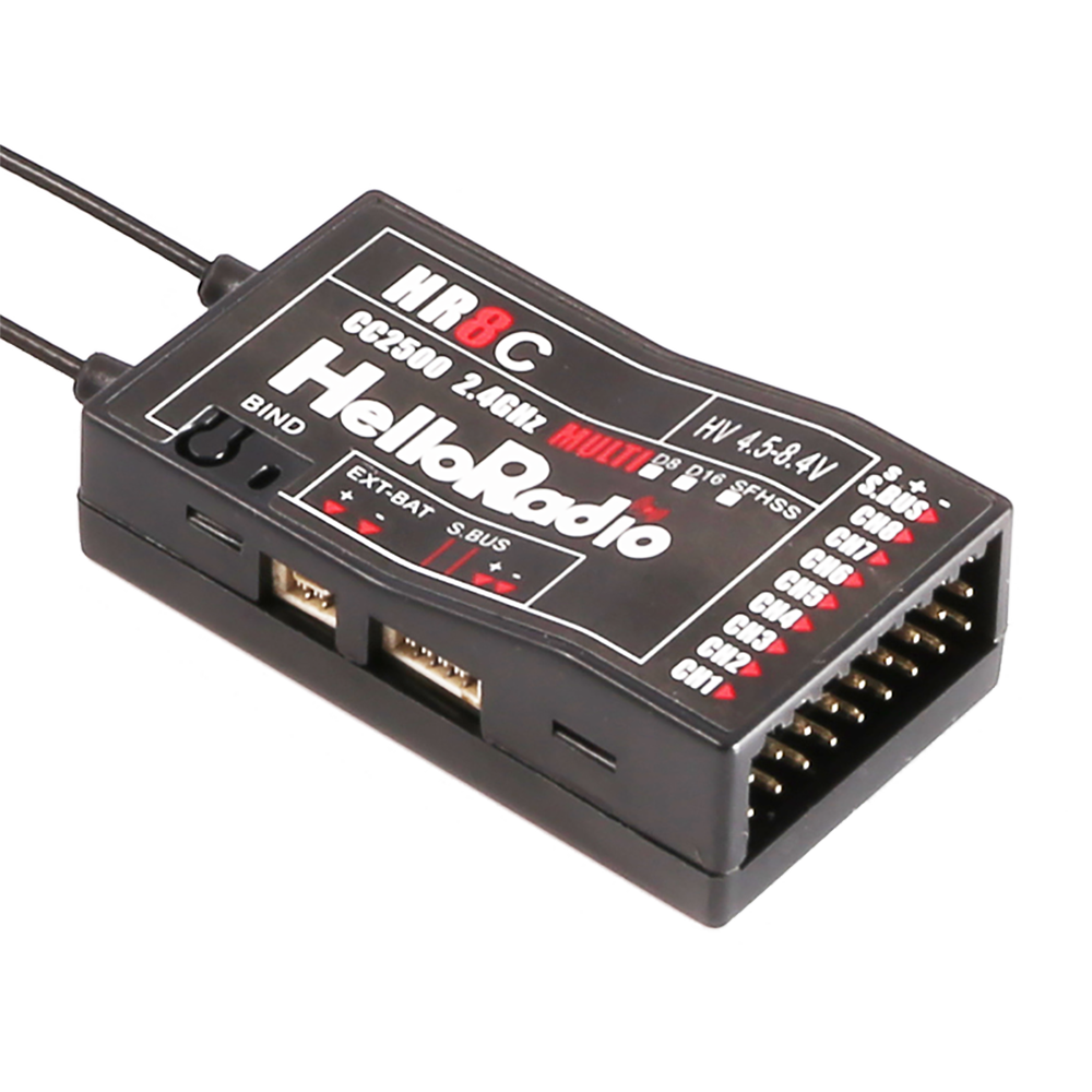 HelloRadioSky HR8C 2.4GHz 9CH CC2500 D8/D16/SFHSS PWM Mini Receiver for RC Airplane FPV Racer Drone RC Car Boat