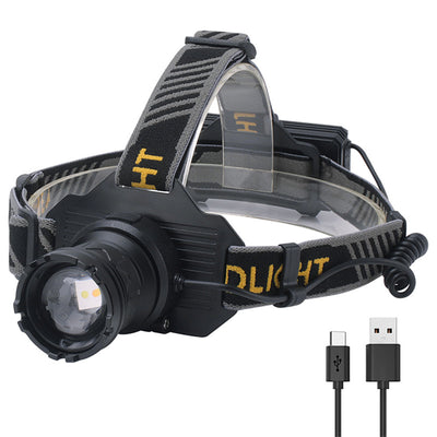 LinkMejor 500M Distance Smart Sensor LED Headlamp Spotlight/Floodlight Zoom, Yellow/White Light Adjusted, Type-C Rechargeable, Fishing Camping Running Working Headlight Long Shot Head Flashlight