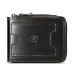 LinkMejor Genuine Leather Zippered Men's Wallet Cowhide RFID-blocking Multi Card Slots Coin Money Purse