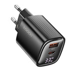 [GaN Tech] LinkMejor TCT33-22EU 33W 2-Port USB PD Charger USB-A+USB-C PD3.0 QC3.0 Fast Charging Digital Display Wall Charger Adapter EU Plug for iPhone 16 Pro 15 14 Pro Max 13 12 for Huawei Pura X for Samsung Galaxy S25 Ultra