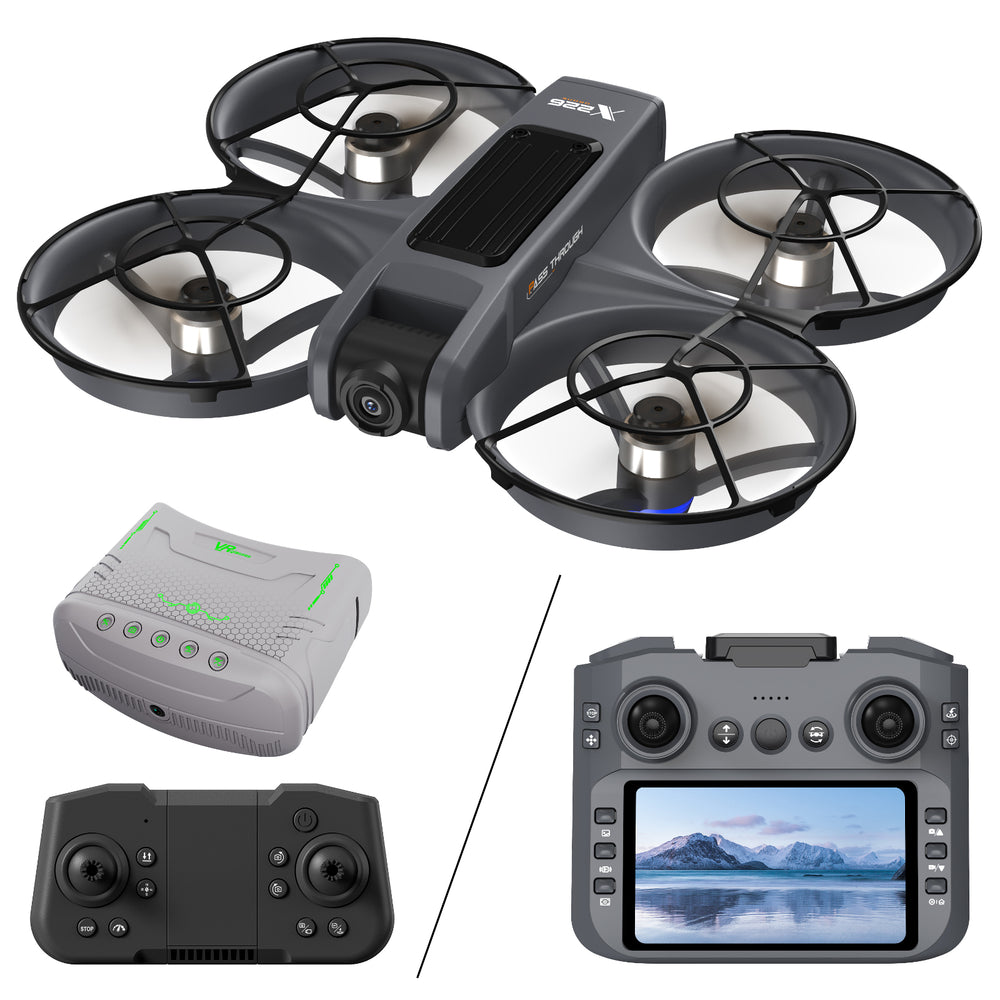 X226 WiFi FPV with Goggles Glasses / 5.9inch LCD Screen Controller HD Dual Camera Electrically Adjustable Optical Flow Hover Circle Protection LED Light Brushless 2.4G 4CH 6-Axis Remote Control Toys RC Drone Quadcopter RTF