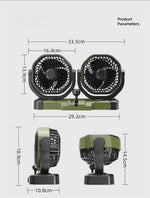 LinkMejor 5V 12V 24V Dual Head Car Fan 2 Speed Adjustment 360° Rotatable Low Noise USB Lighter Universal Vehicle Cooling Fan