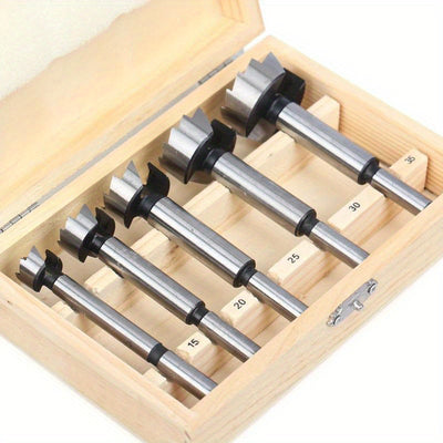 Forstner Drill Bit Set High Carbon Steel Woodworking Tools 5pcs 15mm 20mm 25mm 30mm 35mm Self Centering Hole Saw Wood Plastic Plywood Round Shank Precision Cutting