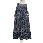LinkMejor Womens Ethnic Long Dress Vintage Floral Casual Holiday Long Sleeve O-Neck Maxi Dress