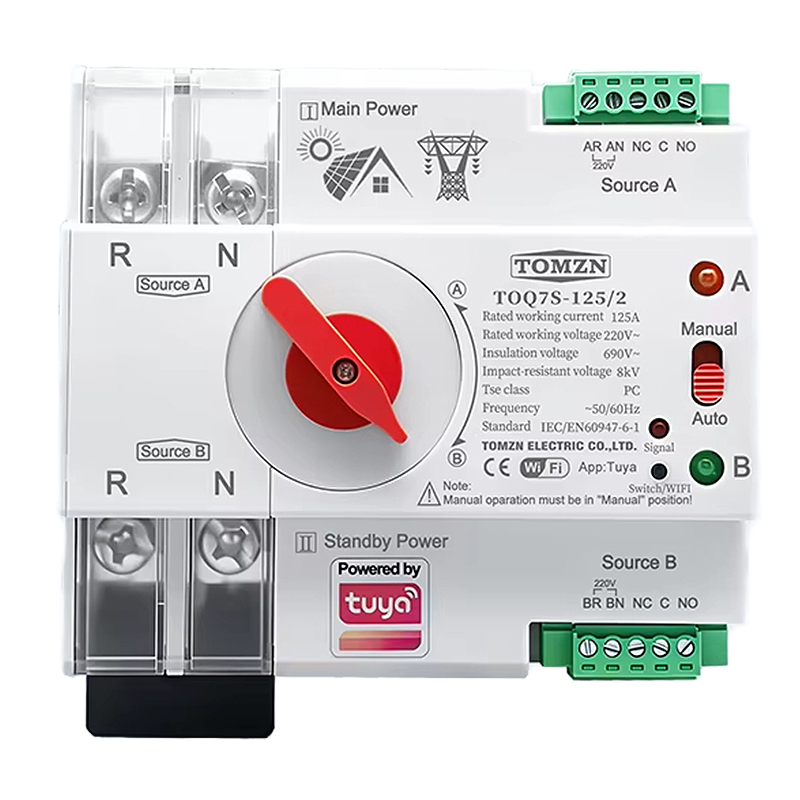 LinkMejor TUYA SmartLife WIFI Smart ATS Dual Power Automatic Transfer Selector Switch Uninterrupted 2P 63A 100A 125A