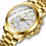 LinkMejor Men's Business Watch, Solid Stainless Steel Multi-function Chronograph Waterproof Watch