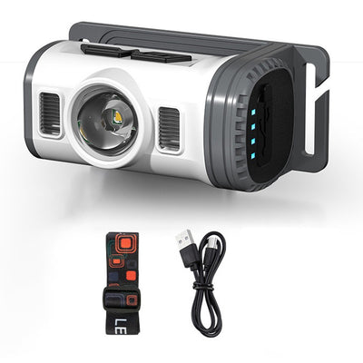 Motion Sensor Smart LED Headlamp Rechargeable Flashlight Red and Blue Warning Headlight Portable Clip-on Cap Light with 8 Lighting Modes for Outdoor Camping Hiking Fishing Running
