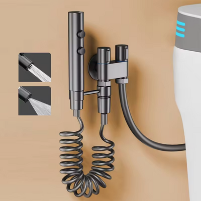 Stainless Steel Toilet Spray Gun Set with Adjustable Modes Spring-Loaded Hose and 360° Support Bathroom Bidet Sprayer for Hygiene Cleaning for Shower Diapers