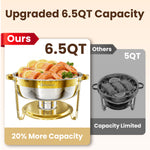 LinkMejor 6.5QT Chafing Dish Buffet Set with Lid 2/4/6 Pack Round Food Warmer for Catering Buffet with Lid Holder Stackable Rolled-Rim Food-Grade Stainless Steel Chafer for Parties Weddings & Banquets