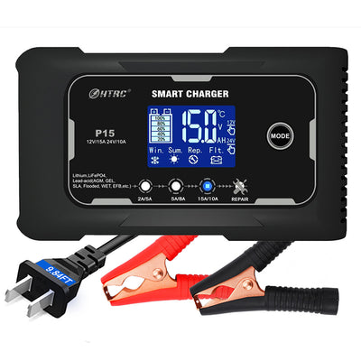 LinkMejor P15 12V/15A 24V/10A Car Motorcycle Battery Charger Lead-Acid Battery AGM Intelligent Repair Charger Overcurrent Protection Dual Mode Charging