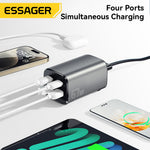 [GaN Tech] ESSAGER ES-CD35 67W 4-Port USB PD Charger 2USB-A+2USB-C PD3.0 QC4.0 AFC FCP SCP PPS BC1.2 DCP Apple2.4A Fast Charging Wall Charger Adapter EU Plug US Plug with 1M C8 Power Cable