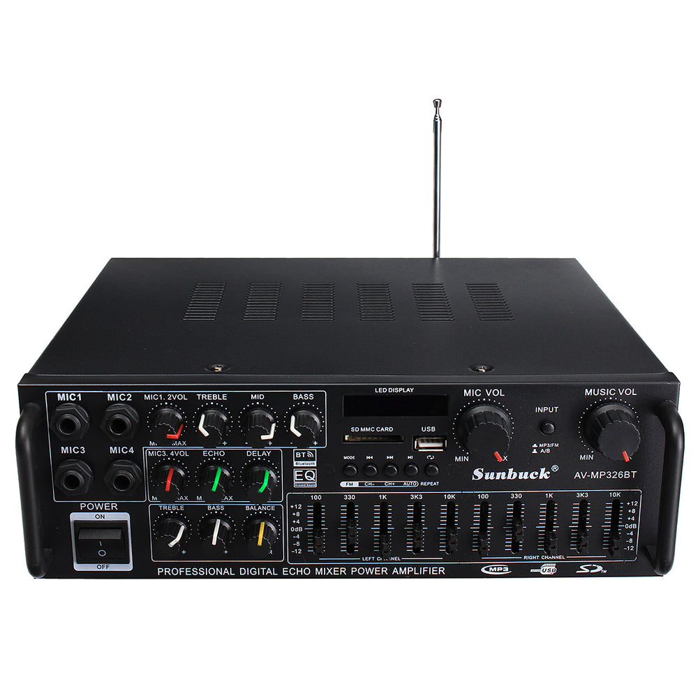 Sunbuck 326BT bluetooth 1200W 110V US Plug Digital Amplifier HIFI-h Stereo Home Theater Amp 2 Channel Receiver MP3 USB SD AUX AV FM Radio with Remote Control
