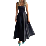 LinkMejor Womens Collect Waist A-Line Sundress Elegant Party Square Neck Tank Dress