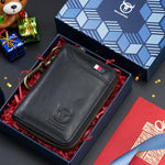 LinkMejor Genuine Leather Mens Waist-Mounted Wallet Card & Id Holders Multi-function Key Chain Holders Mini Key Bag Coin Purse Wallet Two-In-One with Gift Box