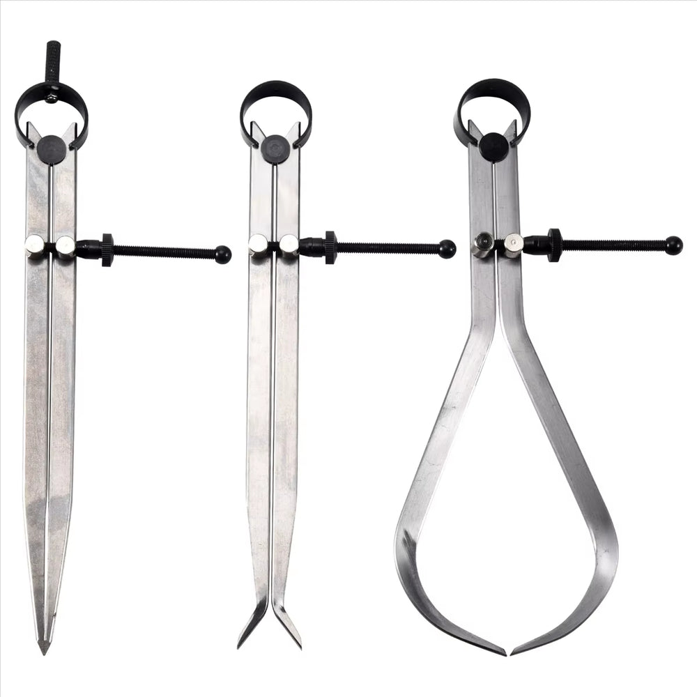 3pcs 8Inch Spring Caliper Set Internal Measuring Type with Flat Legs Carbon Steel Machinist Tool Silver Caliper Metalworking Precision Measurement