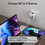 LinkMejor BW-EC2 8-in-1 Wall Cube Socket EU Plug Power Outlet Extender 4000W with Switch 4 AC Outlets / 2 USB-A / 2 USB-C for Home Bedroom Travel