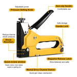 Heavy Duty Staple Gun 3 in 1 Adjustable Power Chrome Finish Aluminum Alloy Supports T Type N Type U Type Staples Ergonomic Grip Quick Load