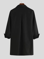 Men Solid Color Asymmetric Hem Long Sleeve Lapel Collar Shirt