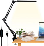 10W LED Desk Lamp with Clamp Adjustable Swing Arm Dimmable 10 Brightness Levels 3 Color Modes Eye-Care Lighting for Home Office
