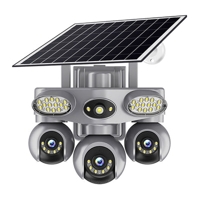 V380 6MP Triple Lens Solar Security Camera Outdoor PTZ 3-Way View Night Vision Motion Two Way Audio IP66 Weatherproof Battery Operated Home Surveillance System