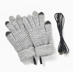 LinkMejor Knitted USB Heated Gloves Touch Screen Compatible 40-50°C Adjustable Warmth Removable Heating Pad Flexible Cable Thermal Winter Gloves